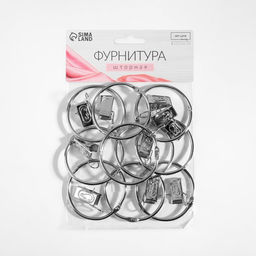 Набор для штор, кольцо разъёмное, d=52/58 мм, 10 шт., зажим, 33×11 мм, 10 шт., цвет серебряный