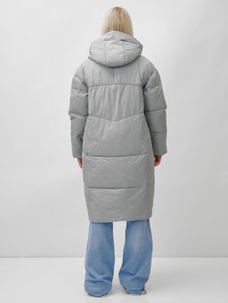 Пальто летучая мышь женское с капюшоном зимнее серого цвета 9616Sr - Mtforce фото 5