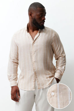 Tas Regular Fit Rahat Dugmeli Yaka Cizgili Buyuk Beden Gomlek TMNSS23GO00095