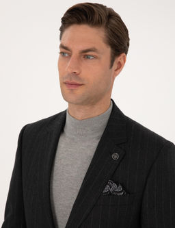 Antrasit Slim Fit %100 Y_n _izgili Tak_m Elbise