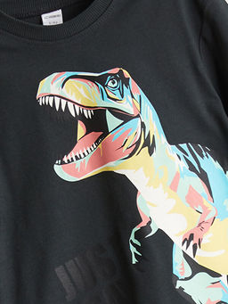 Bisiklet Yaka Dinozor Bask?l? Erkek ?ocuk Ti??rt