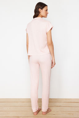 Trendyolmilla Pembe 5li Kusakl? Kurdele/Fiyonklu Fitilli Sortlu Orme Sabahl?kl? Pijama Tak?m? THMSS24PT00380  фото 4