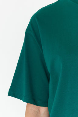Zumrut Yesili %100 Kal?n Pamuklu Premium Oversize/Genis Kal?p Orme T-Shirt TWOSS23TS00040