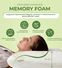 Подушка Асветида 50х70х14 Aloe с эффектом памяти(средней жесткости)