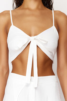 Plaj Giyim Ekru Dokuma Y?rtmacl? Yuksek Bel Maxi Bluz-Pantolon Tak?m TBESS21AU0092 - Trendyolmilla фото 4