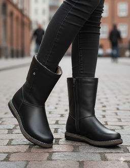 Полусапоги женские на войлочной подошве. Черные. Кожа. Молния. Подклад овчина. - Roshva фото 12