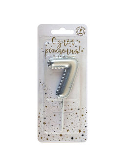Цена за 3 шт. Свеча в торт на шпажке «Воздушная цифра 7», серебро