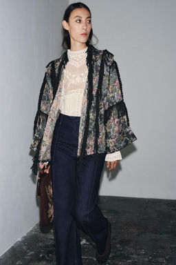 FLORAL JACQUARD FRINGED KIMONO - Zara фото 3