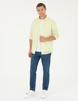 Ye_il Slim Fit Keten Kar___ml_ G_mlek