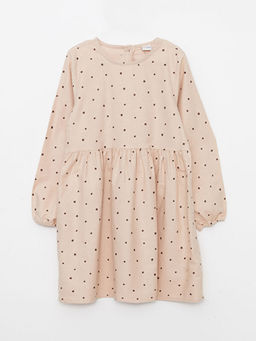 Bisiklet Yaka Desenli Uzun Kollu K?z ?ocuk Elbise