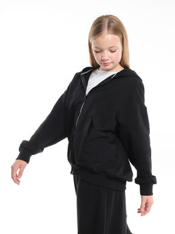 Толстовка зипка оверсайз с капюшоном на молнии 22-5610 черный