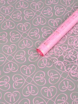 Плёнка для цветов «Бантики», прозрачная/розовая, 0.6×9.3±5% м, 40 мкм, 200 г