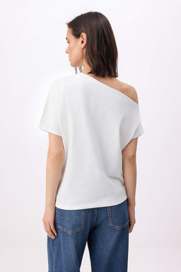 Ekru Regular/Normal Kal?p Kay?k Yaka K?sa Kollu 24/1 penye suprem Orme T-Shirt TWOSS26TS00184 - Trendyolmilla фото 4