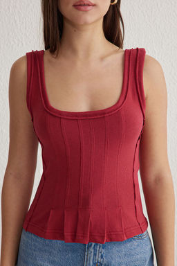 Trendyolmilla Antrasit Pili Detayl? Havuz Yaka Fitted/Vucuda Oturan Orme Bluz TWOSS25BZ00025