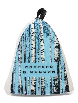 Шапка для бани с принтом "Березки и небо", белая