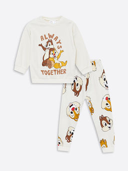 Bisiklet Yaka Bask?l? Erkek Bebek Sweatshirt ve E?ofman Alt 2li Tak?m