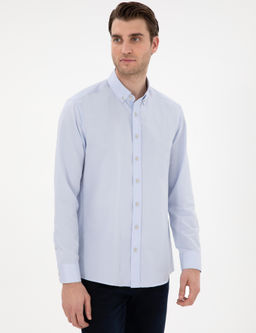 A__k Mavi Slim Fit Oxford G_mlek Uzunkol