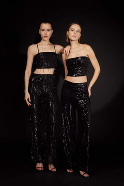 Стандартные черные брюки с пайетками Flayer с нормальной талией - Defacto фото 7