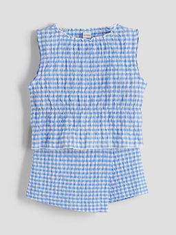 Bisiklet Yaka Ekose K?z ?ocuk Bluz ve ?ort Etek