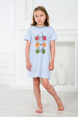 Ночная сорочка детская из кулирки с коротким рукавом Fruits&bikes голубой - Амадэль фото 2