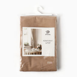 Шторы для кухни Этель ECO, бежевые, 136×180 см - 2 шт., подхваты - 2 шт., 190 г/м²