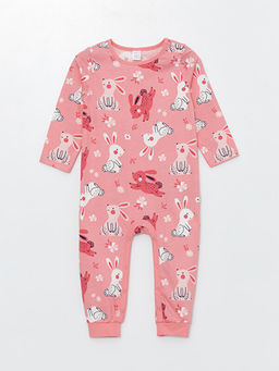 Bisiklet Yaka Uzun Kollu Bask?l? K?z Bebek Tulum