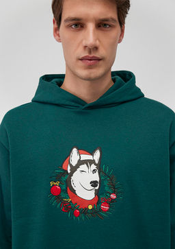 Y?lbas? Kopek Bask?l? Yesil Sweatshirt - Mavi фото 5