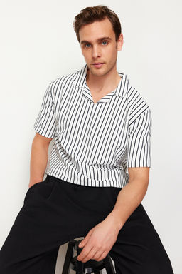 Lacivert Regular/Normal Kesim Cizgili Dokulu Polo Yaka T-shirt TMNSS24PO00035