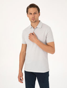 A__k Gri Slim Fit %100 Pamuk K_vr_lmaz Polo Yaka Basic Ti__rt