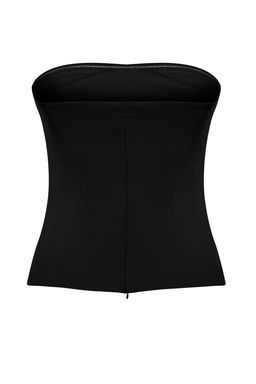 Siyah Straplez Fitted Drapeli Dokuma Bluz TWOSS24BZ00348