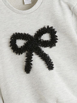 Fiyonk Bask?l? K?z ?ocuk Sweatshirt ve Tayt 2li