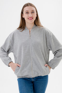 Бомбер из коттон фита серый меланж макси - Амадэль фото 7