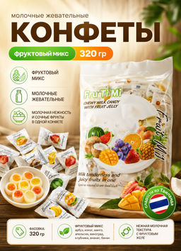 Молочные ириски с желейной начинкой ФРУКТОВЫЙ МИКС FRU TI MI, 320 гр
