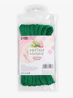 Цена за 2 шт. Набор ниток мулине №909, 8±1 м, 6 шт., тёмно-зелёный