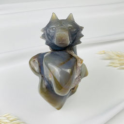 Волк резной из камня Агат серый с жеодой - Радуга самоцветов фото 4