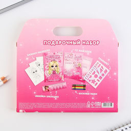 Подарочный набор, блокнот-раскраска, трафарет и восковые мелки 8 марта