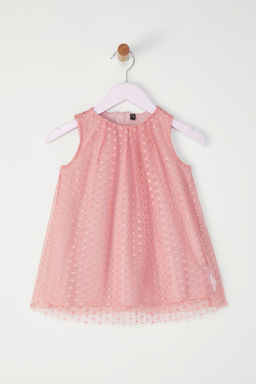 Pudra K?z Bebek Dokulu Bayraml?k Pileli Astarl? Orme Elbise TKDSS25EL00081