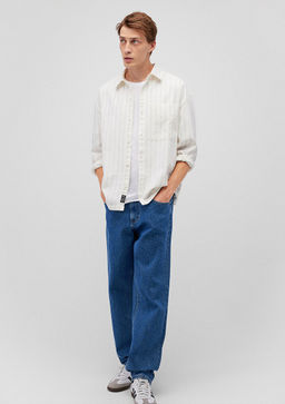 Cizgili Beyaz Gomlek