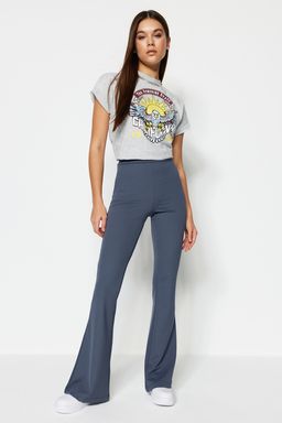 Antrasit Fitilli Flare/Ispanyol Paca Yuksek Bel Esnek Orme Tayt Pantolon TWOSS23PL00135