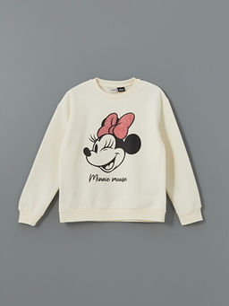 Bisiklet Yaka Minnie Mouse Bask?l? K?z ?ocuk Sweatshirt