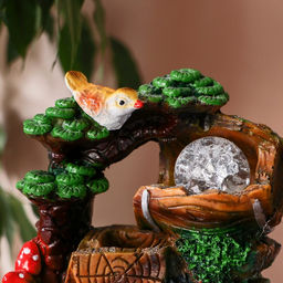 Фонтан «Птички на бревнах», 10×14×19 см, с подсветкой