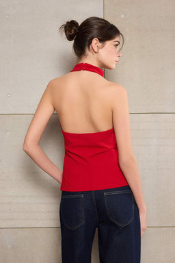 Teen K?rm?z? Fitted/Vucuda Oturan Boyundan Baglamal? Buzgulu Paper Touch Orme Bluz TWOSS26BZ00274