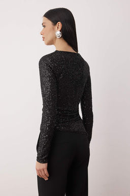 Siyah Kay?k Yaka Orme Party Bluz TPRAW26BZ00067 - Trendyolmilla фото 4
