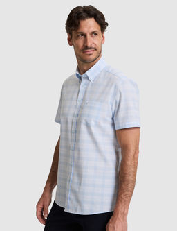 A__k Mavi Regular Fit Kareli K_sa Kollu G_mlek