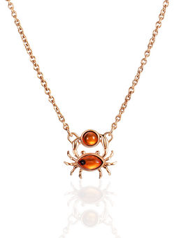 Милое минималистичное колье с янтарём коньячного оттенка Крабик