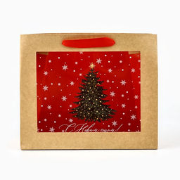 Цена за 2 шт. Пакет подарочный новогодний крафтовый с пластиковым окном Новогоднее чудо, 24?20?11 см