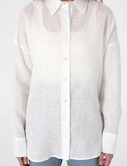 Beyaz Oversize Uzun Kollu %100 Keten G_mlek