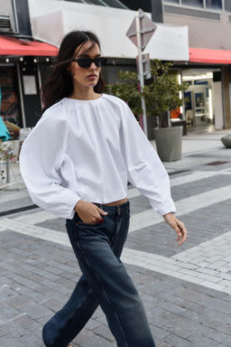 CAMISA POPEL?N GLOBO / blanco - Zara фото 4