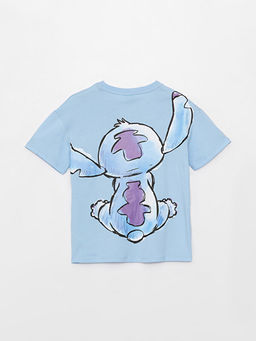 Bisiklet Yaka Lilo ve Stitch Bask?l? K?sa Kollu K?z ?ocuk Ti??rt - Waikiki фото 2