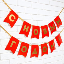 Гирлянда на ленте с тиснением «С Новым Годом!», красный цвет, дл. 160 см